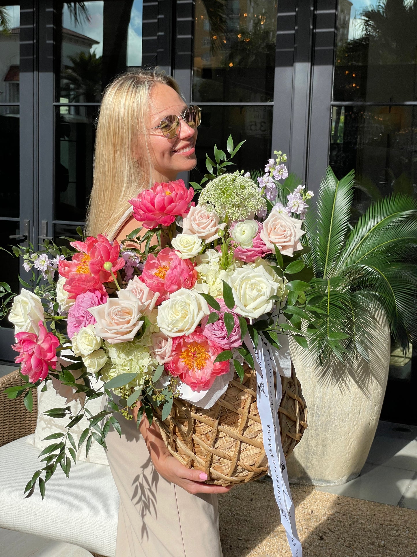 Coral Charm flowers basket