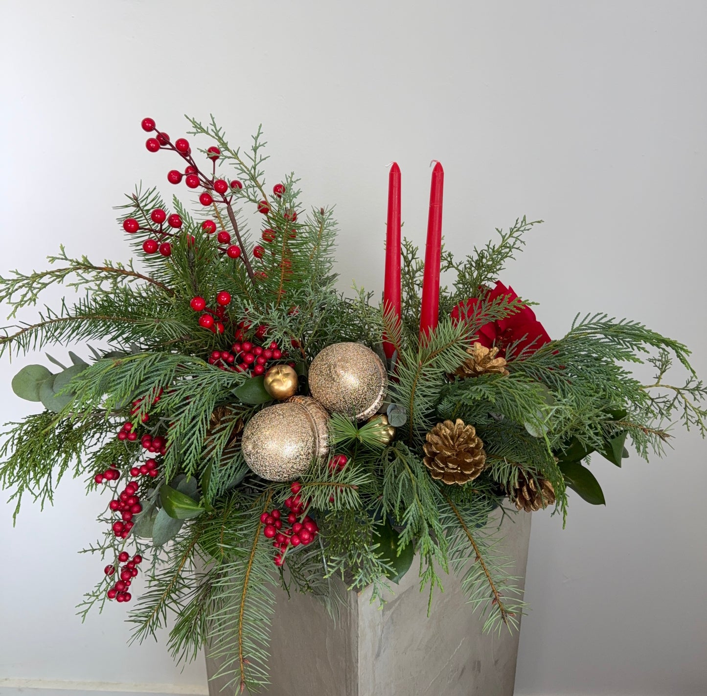 Red & Gold Christmas Candle Centerpiece
