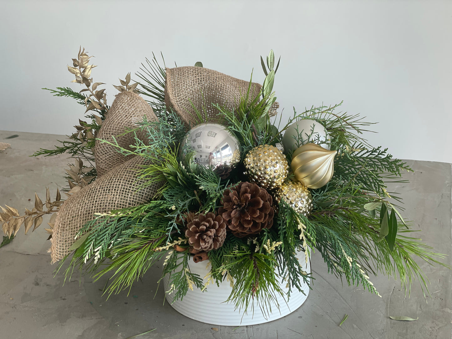 Golden Frost Holiday Centerpiece