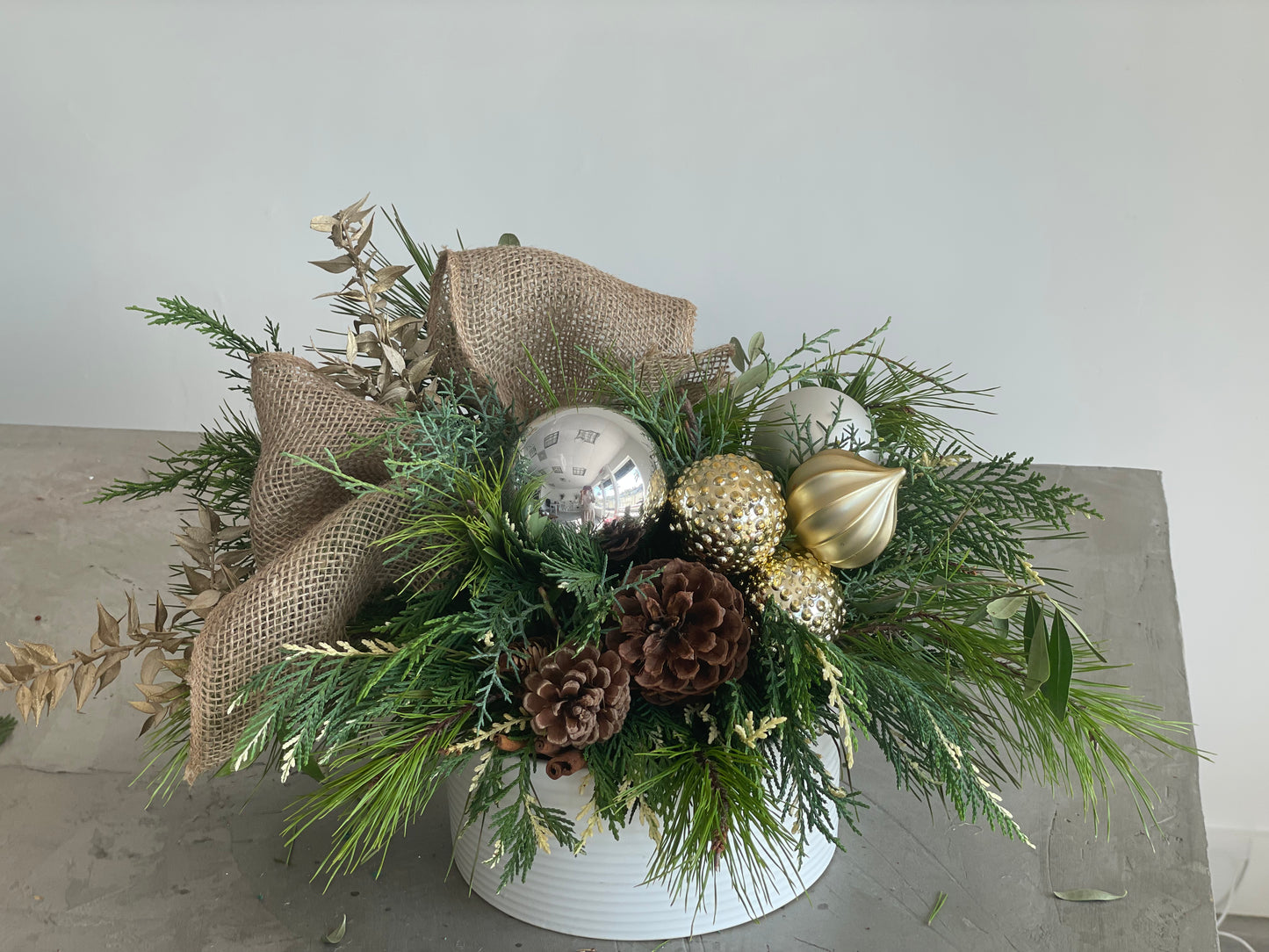 Golden Frost Holiday Centerpiece