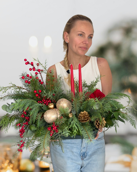 Red & Gold Christmas Candle Centerpiece