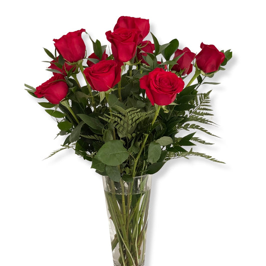 1 Dozen red roses in a vase
