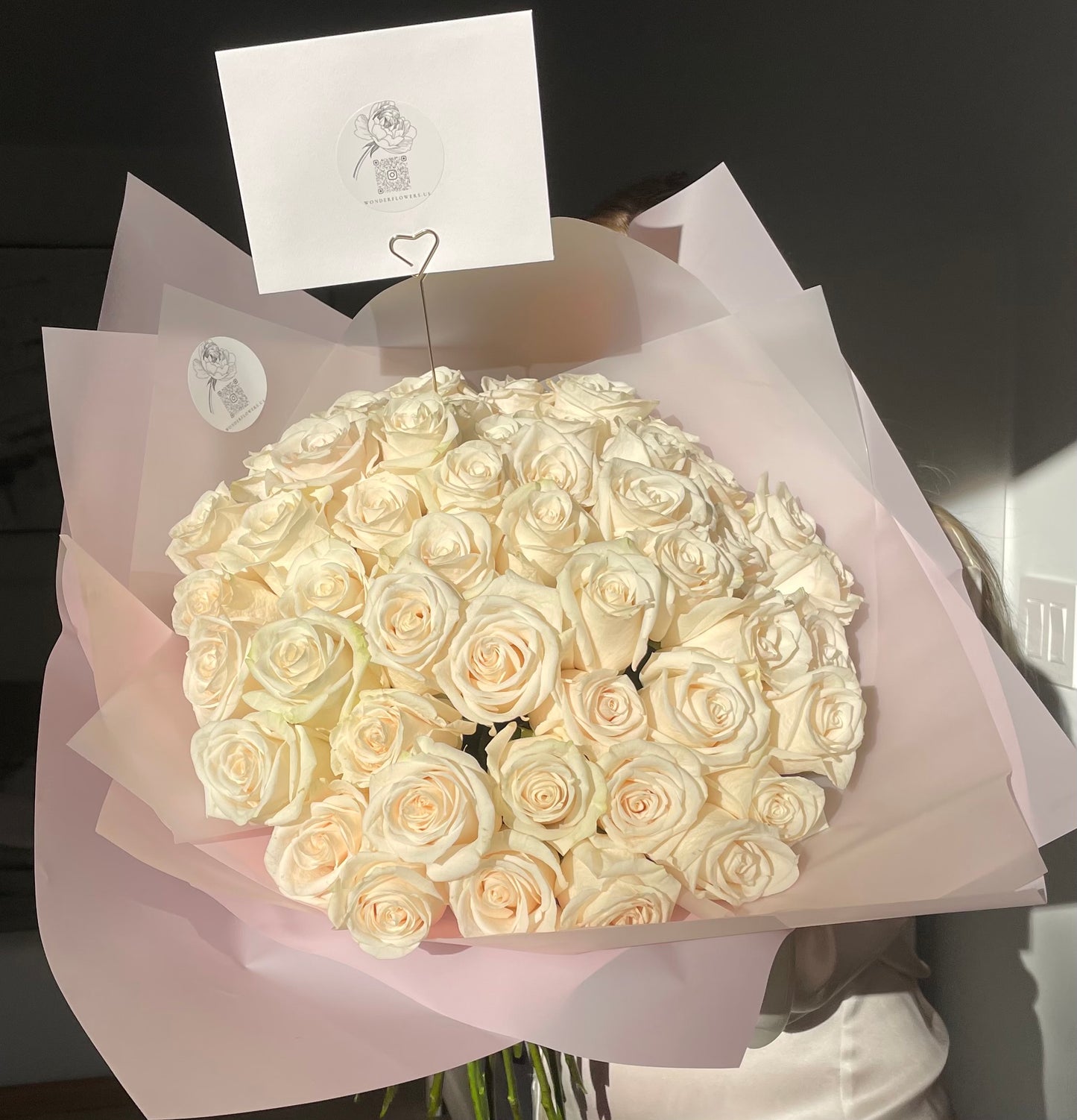 50 White Roses European bouquet