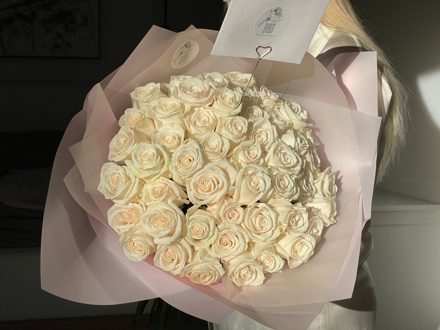 50 White Roses European bouquet