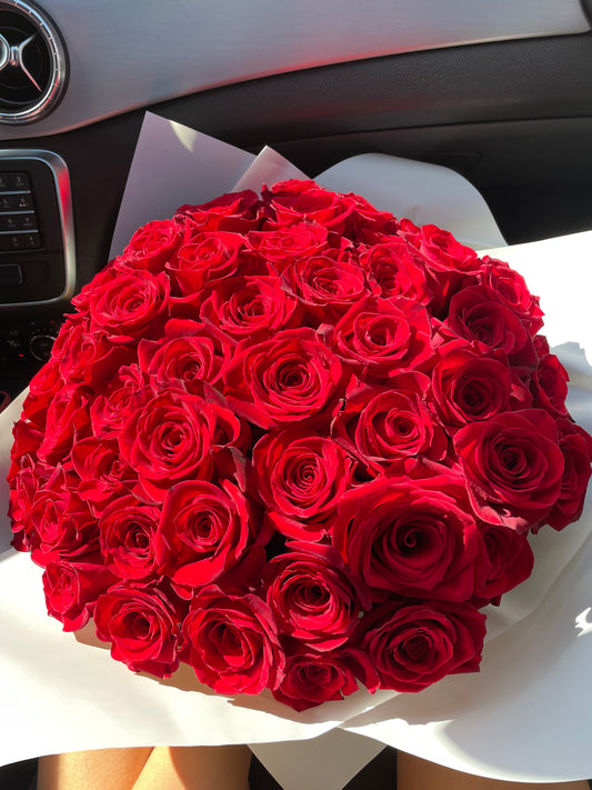50 Red Roses European bouquet